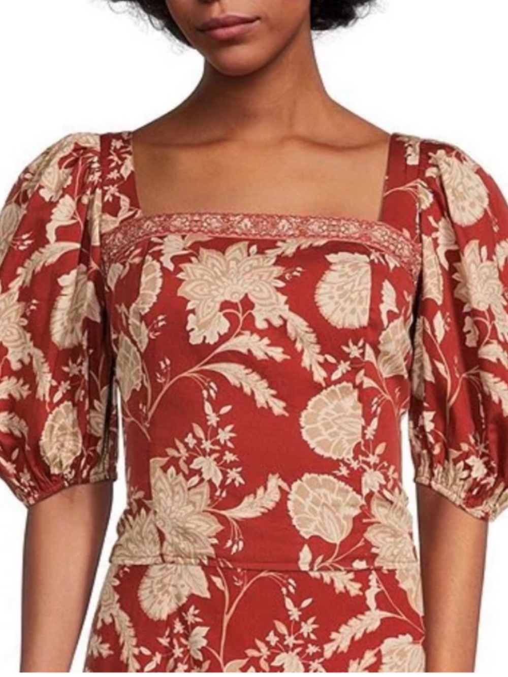 Antonio Melani Floral Puff Sleeve Top NWT Size 14 Brick Floral Square Neck